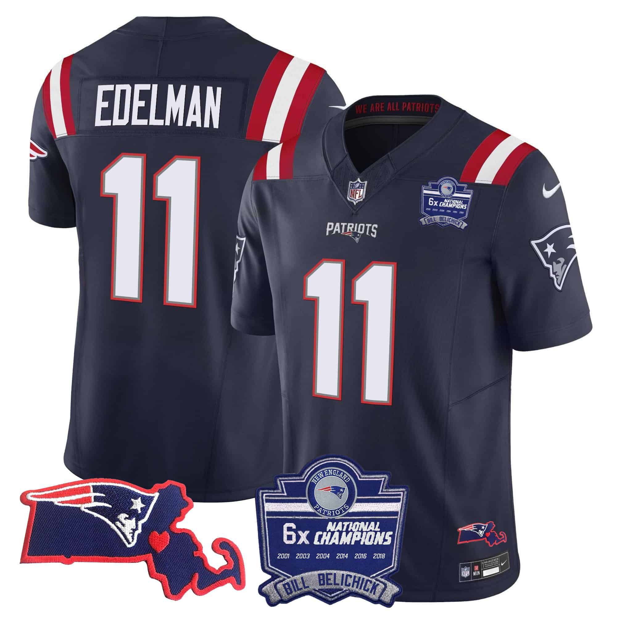 Men New England Patriots #11 Edelman Dark blue 2024 Nike 6x Champions Patch Vapor Limited NFL Jersey style 1->indianapolis colts->NFL Jersey